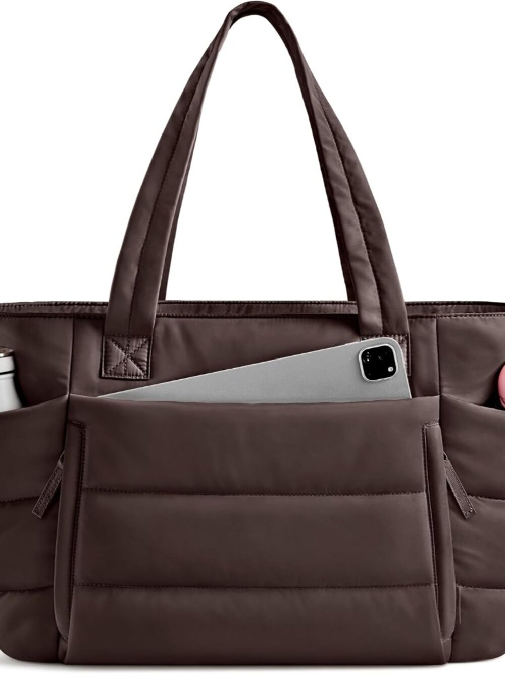 Tote Bag for Women with Zipper, Quilted Puffer Tote Bag with Compartments, Light